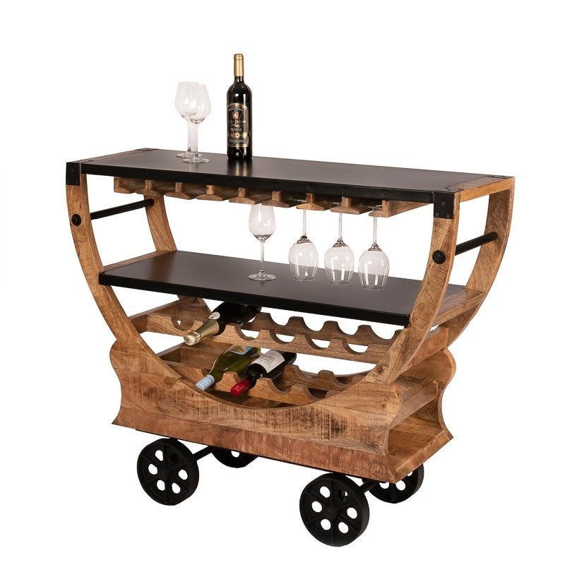 Retro Houten Wijnkar Industriële Wijntrolley Vintage Wijnrek, Info@dehanzeherten.nl, De Hanze Herten BV, 5 tot 15 flessen, Nieuw