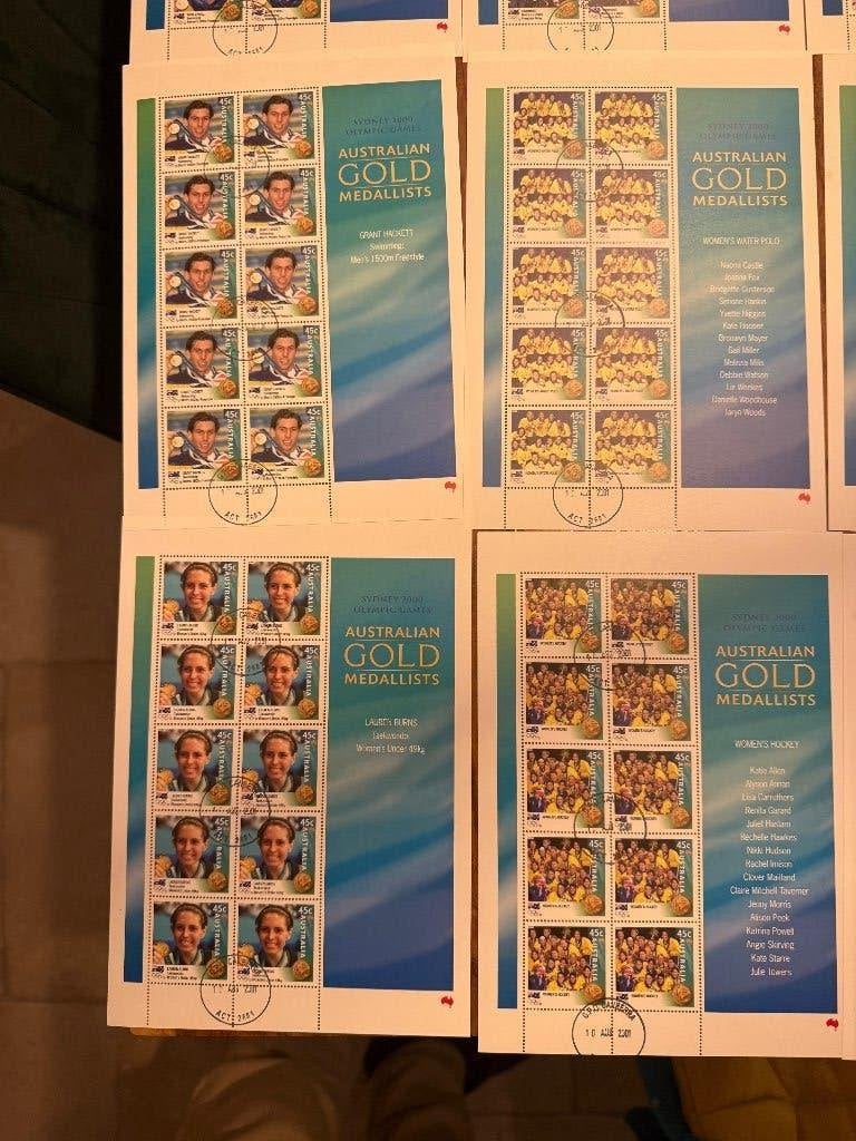 16 postzegel velletjes Australian Gold medalists 2000, Ophalen of Verzenden, Gestempeld