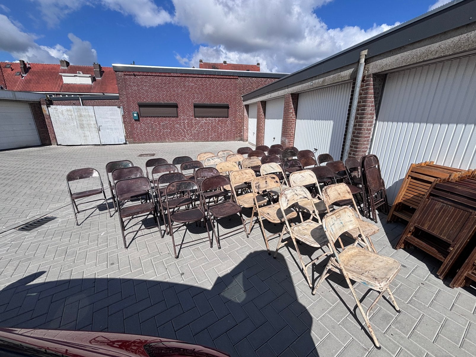 Geote partij metalen klapstoelen, Huis en Inrichting, Stoelen, Ophalen, Gebruikt, Bruin, Onbekend