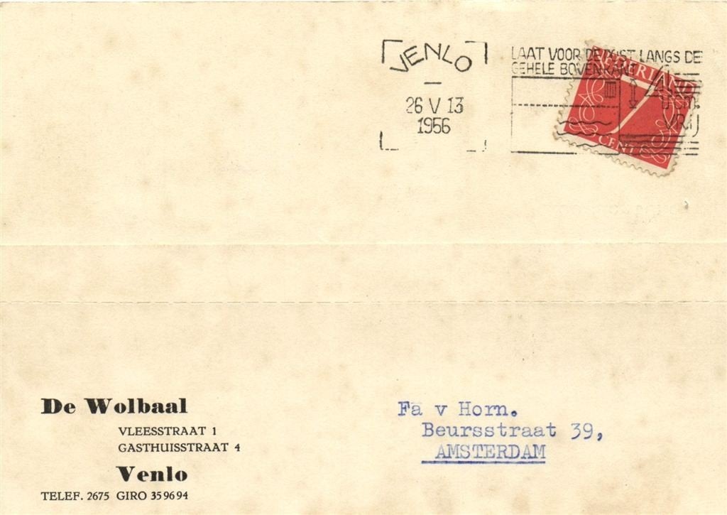 De Wolbaal, Venlo - 05.1956 - briefkaart, Ophalen of Verzenden, Briefkaart
