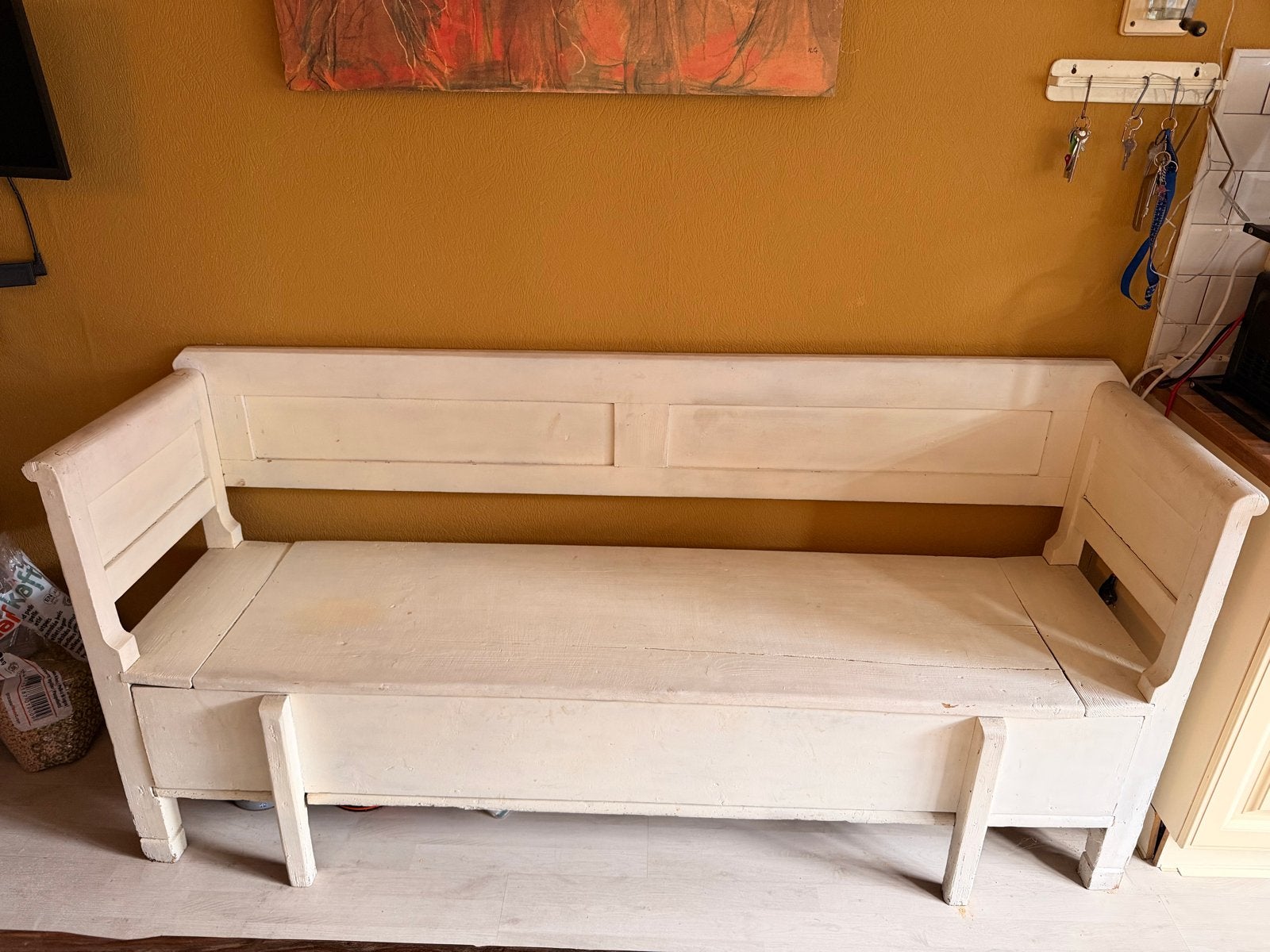 Brocante houten klepbankbank, Antiek en Kunst, Ophalen