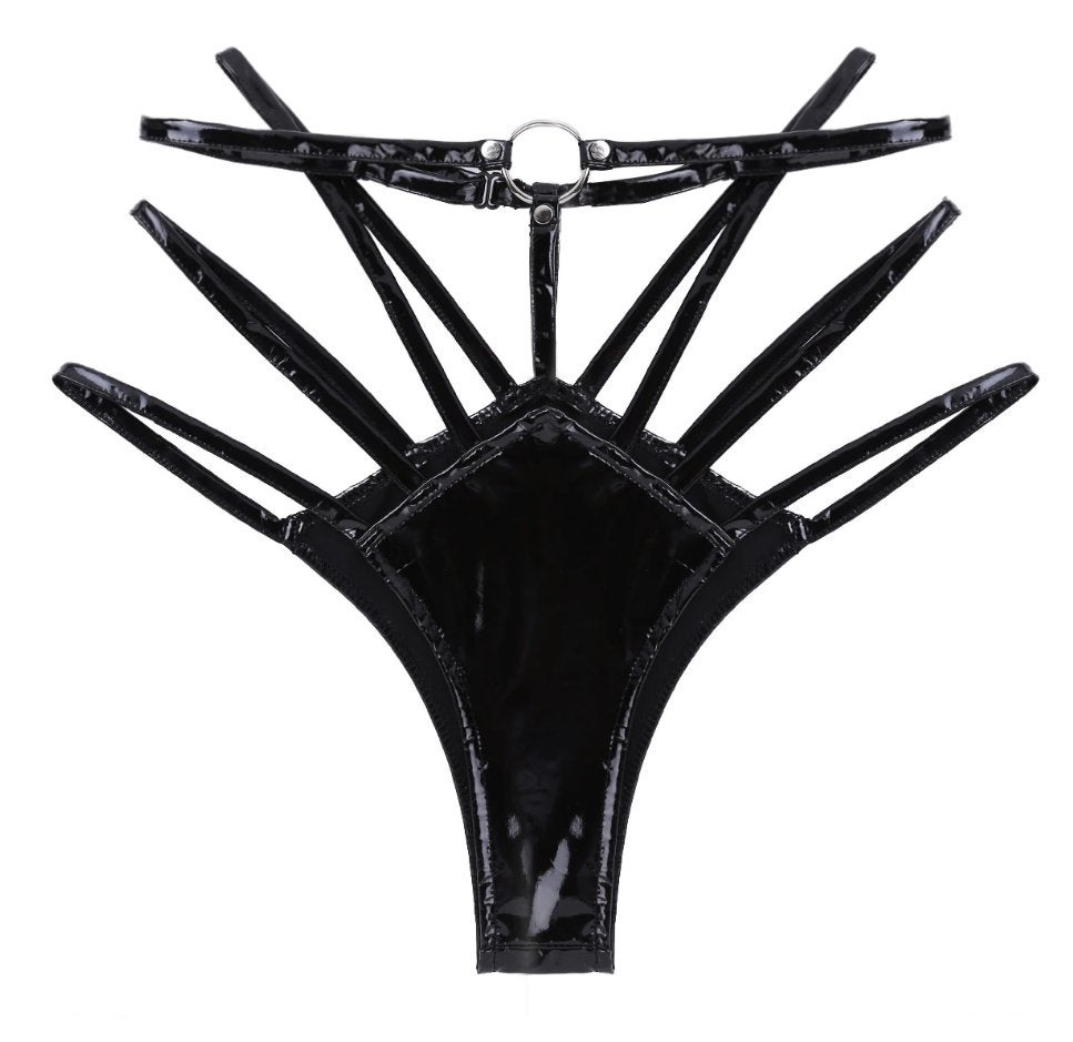 Wetlook dames string touwen, Verzenden, Zwart, String