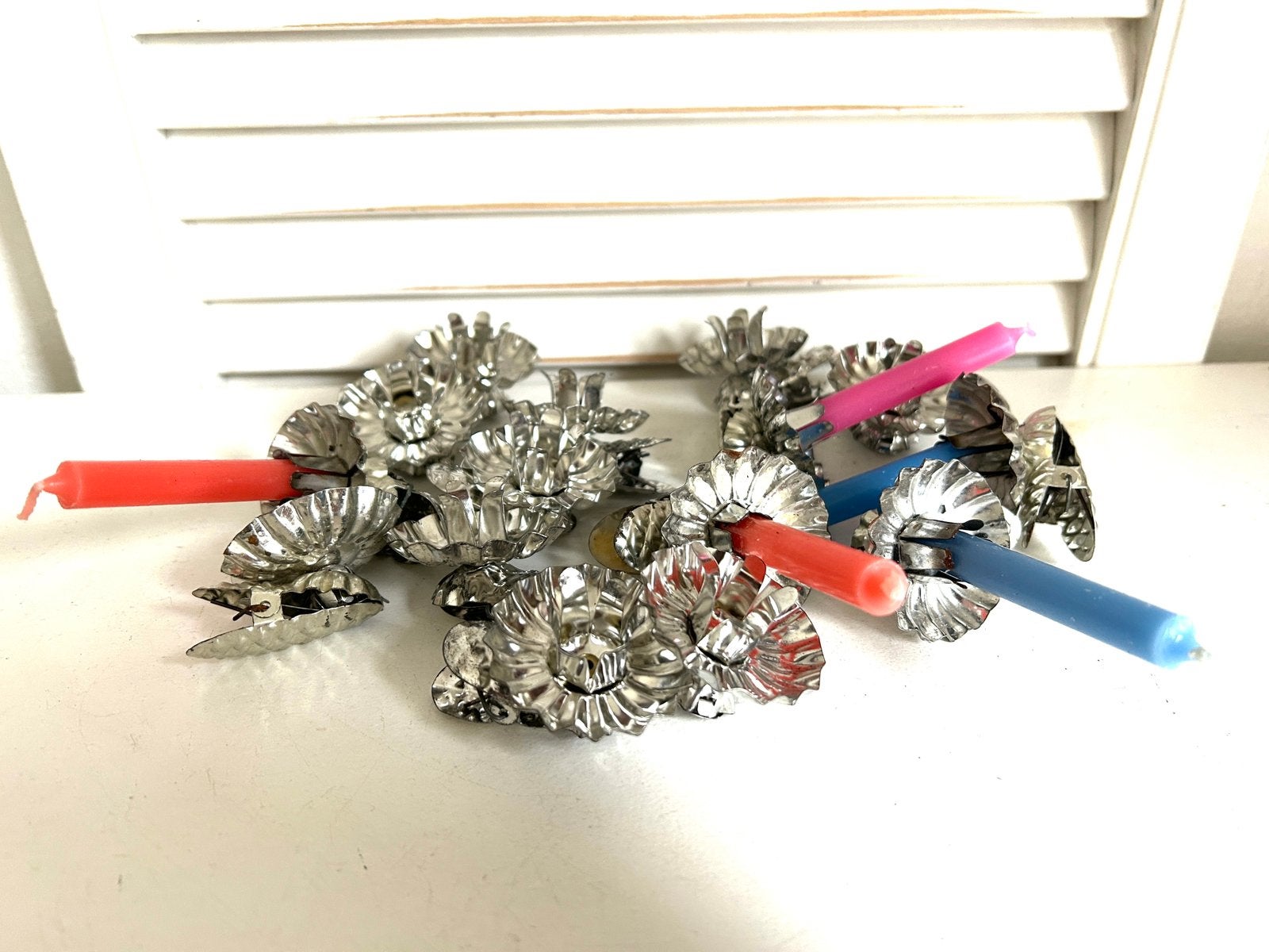 15 vintage kerstboom kaarsknijpers zilverkleur, Ophalen