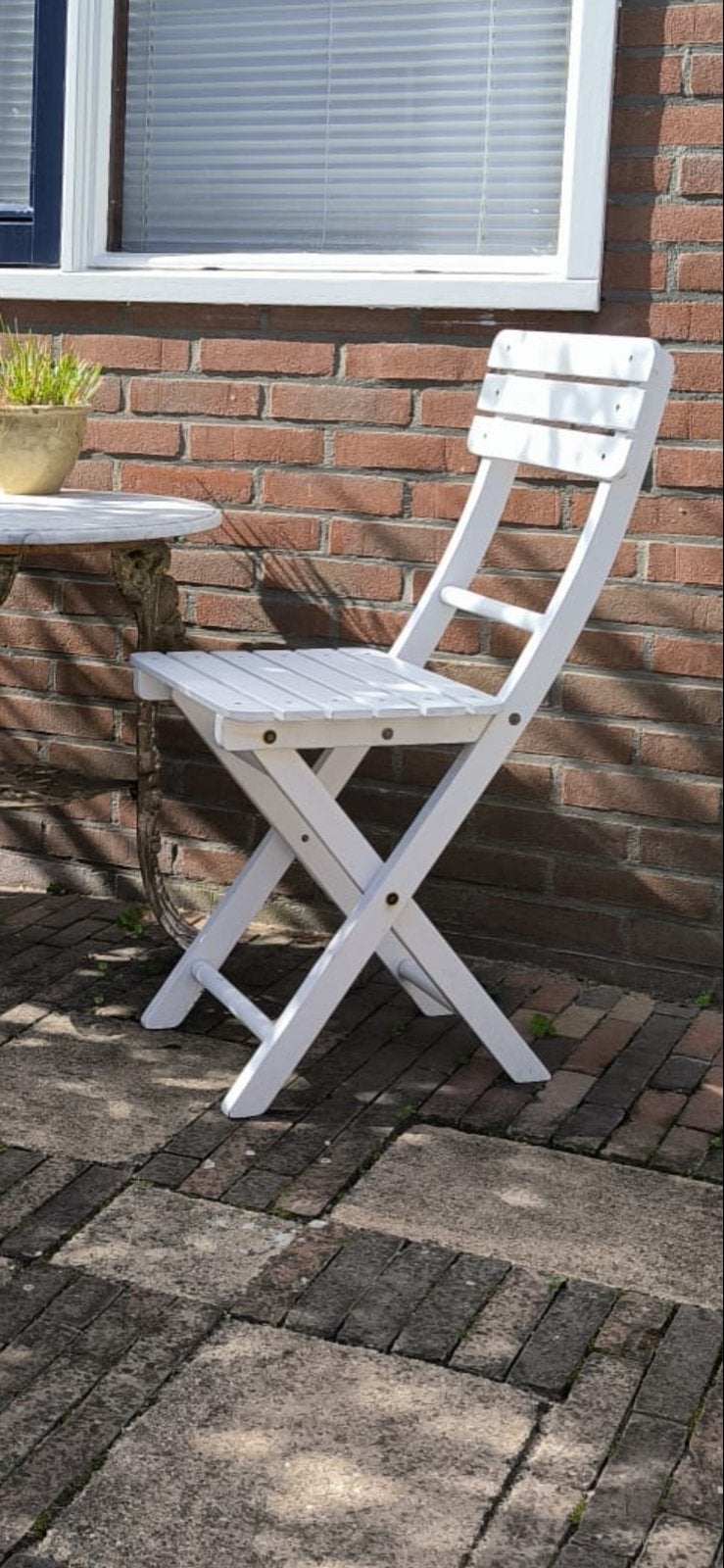 3 Witte inklapbare bistro stoelen, Ophalen, Gebruikt, Hout, Inklapbaar