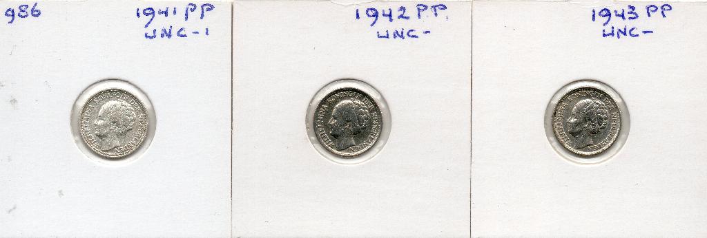 WILHELMINA SET DUBBELTJES 191941PP-1942PP-1943PP ZILVER UNC-, Postzegels en Munten, Munten | Nederland, Setje, Zilver, Ophalen of Verzenden