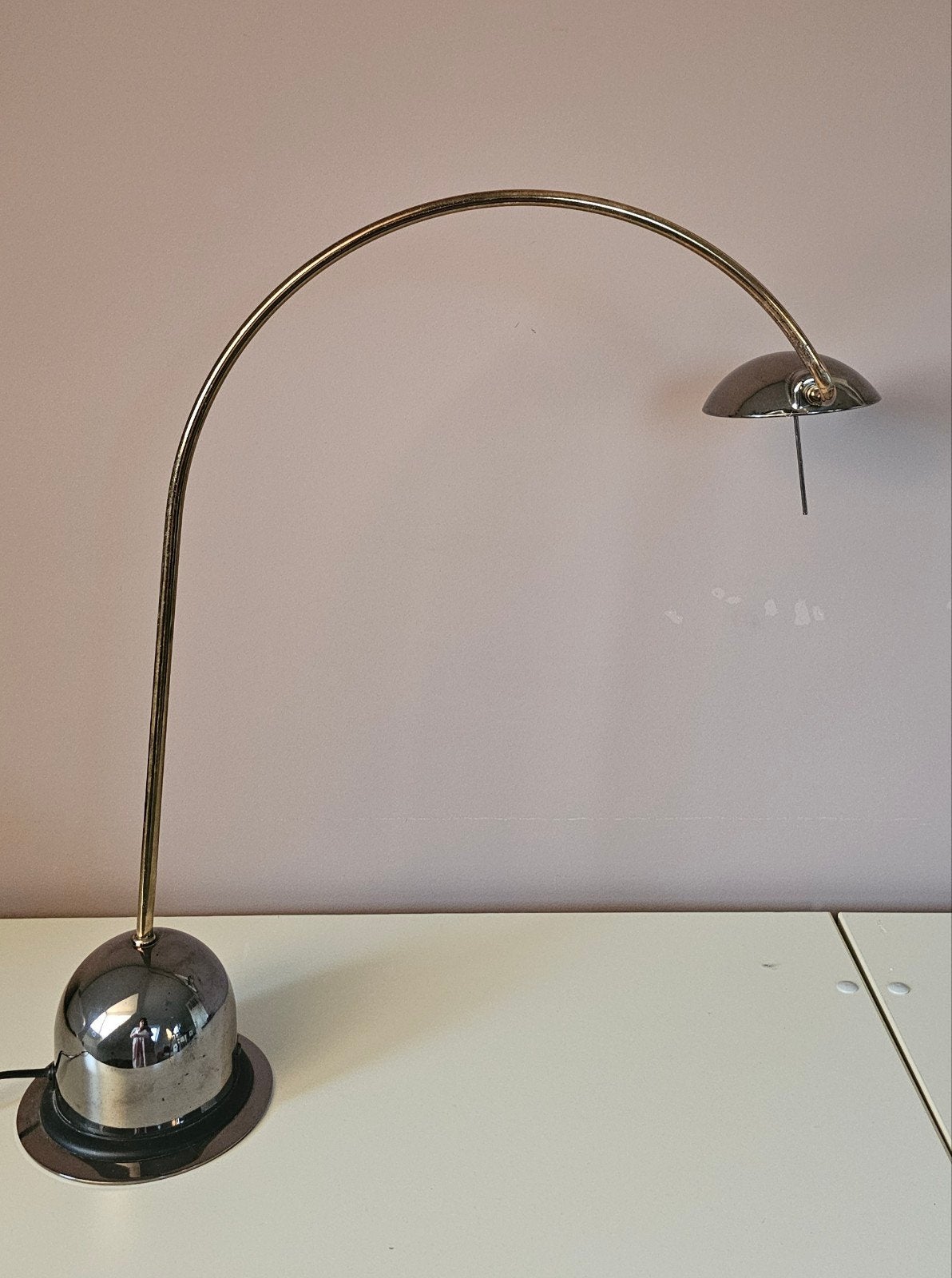 Booglamp Tafellamp Chroom/Goud, Ophalen, Bureaulamp, Goud, Zo goed als nieuw