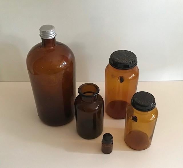 Set oude vintage flessen uit de jaren 50, Antiek en Kunst, Antiek | Glas en Kristal, Ophalen of Verzenden