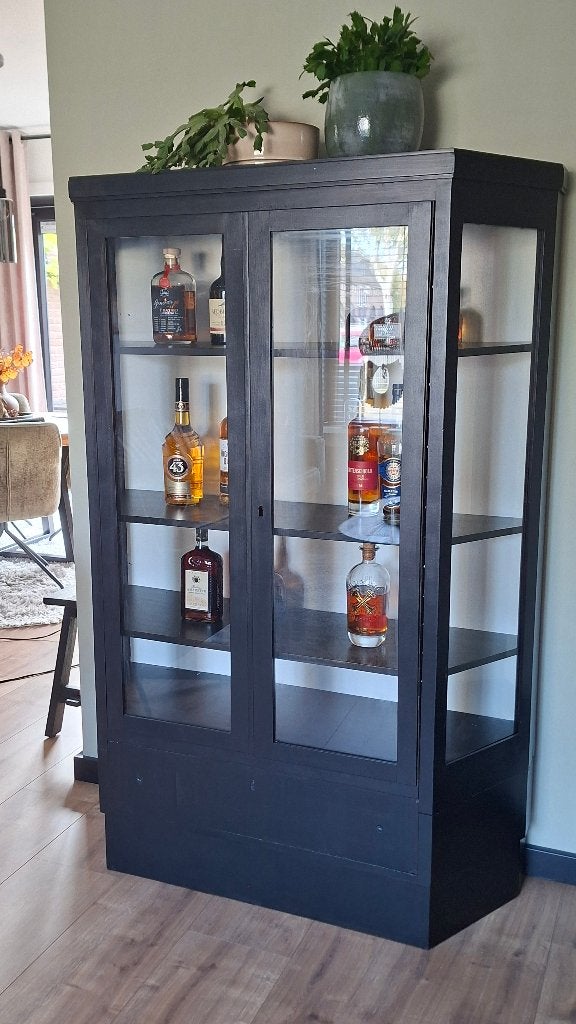 Vitrine kast zwart, Gebruikt, 50 tot 100 cm, 150 tot 200 cm, 25 tot 50 cm