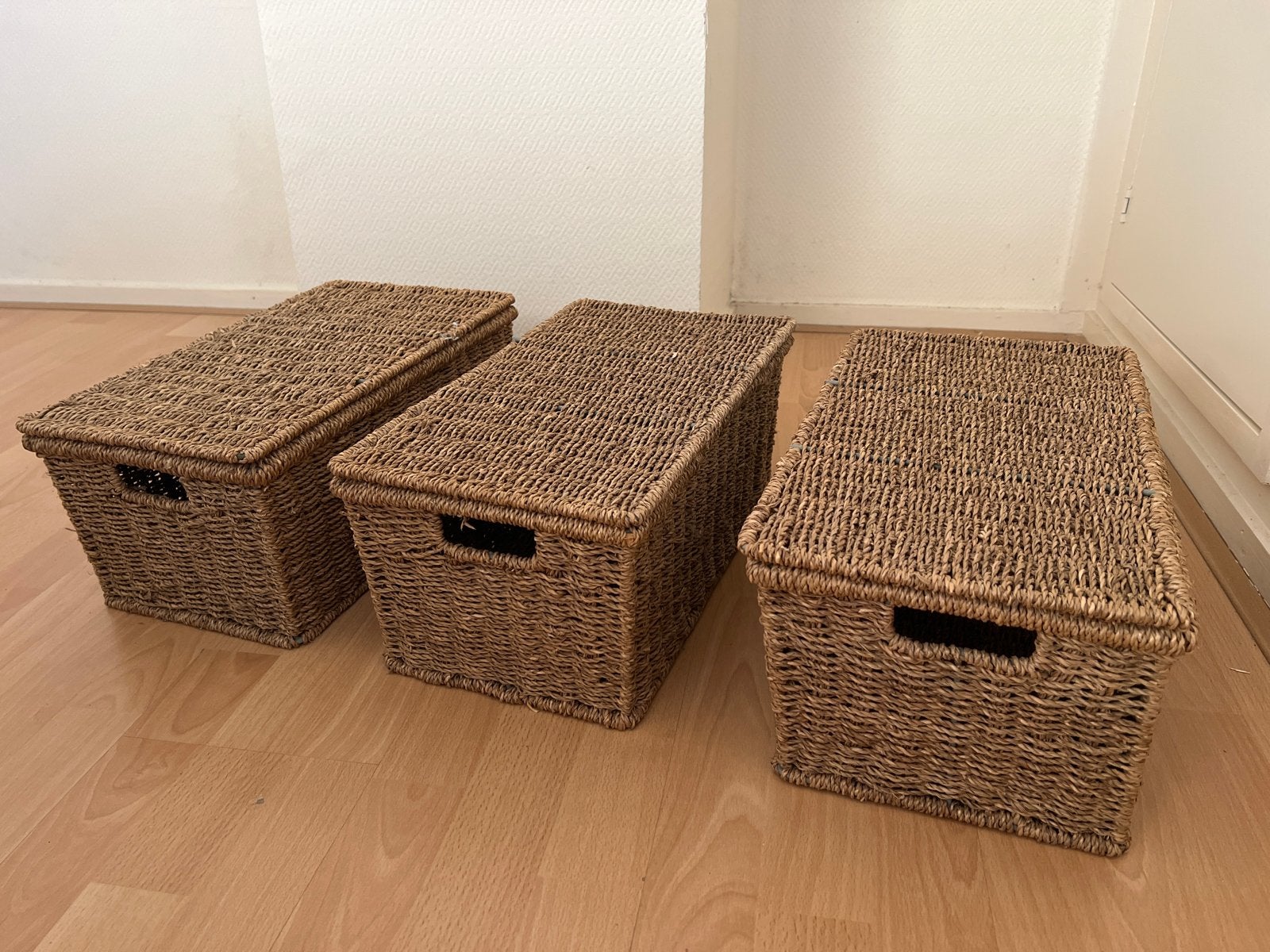 3 rieten opbergmanden met deksel, Ophalen, Overige materialen, Minder dan 50 cm, Gebruikt