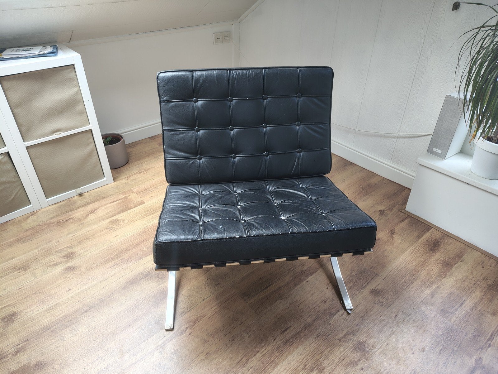 Barcelona stoel zwart leer - Ludwig Mies van der Rohe stijl, Ophalen, Gebruikt, Modern, Industrieel, Mid-century, Design, Zwart