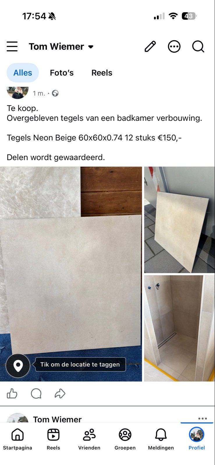 Overgebleven tegels Neon Beige 60x60cm, Ophalen, 60 cm of meer, Keramiek, Nieuw