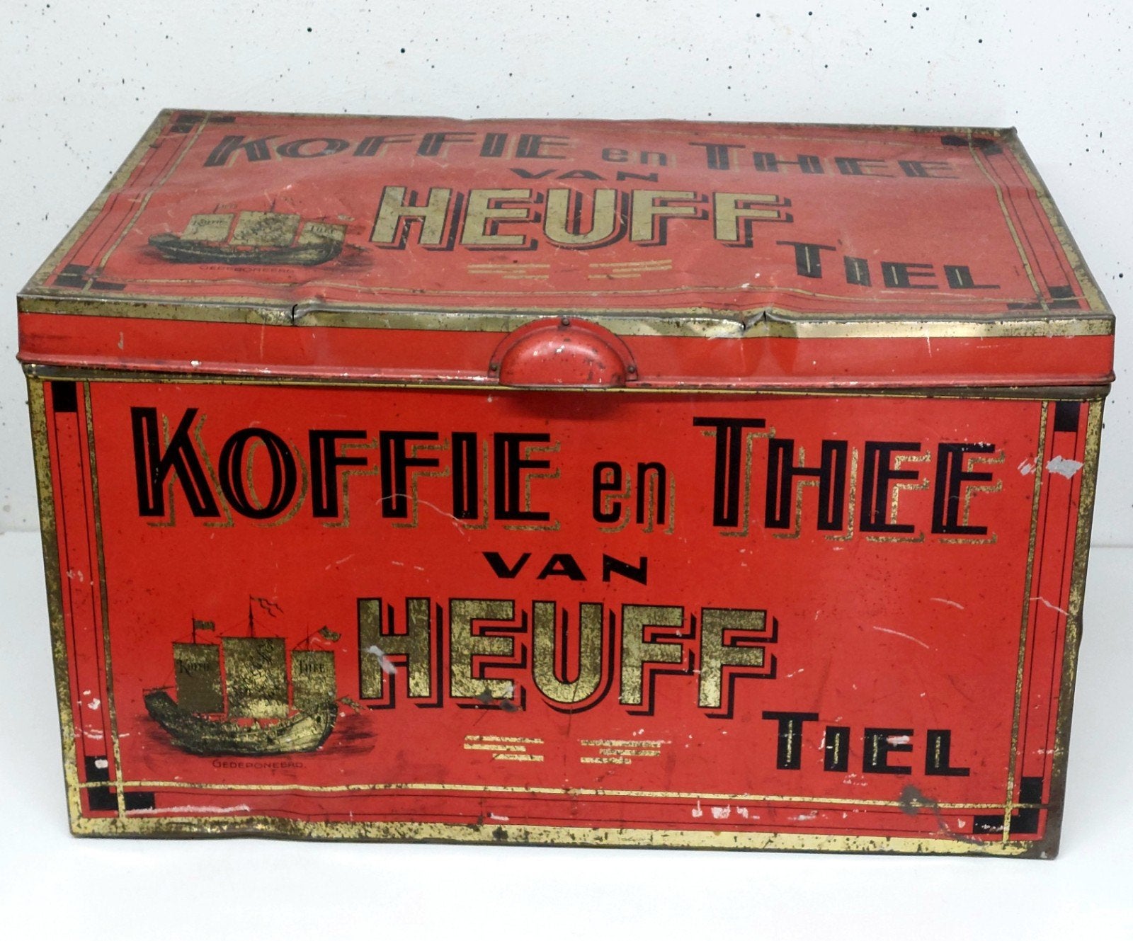 Antiek Heuff Tiel Koffie en Thee Winkelblik reclame blik, Verzamelen, Ophalen of Verzenden, Gebruikt