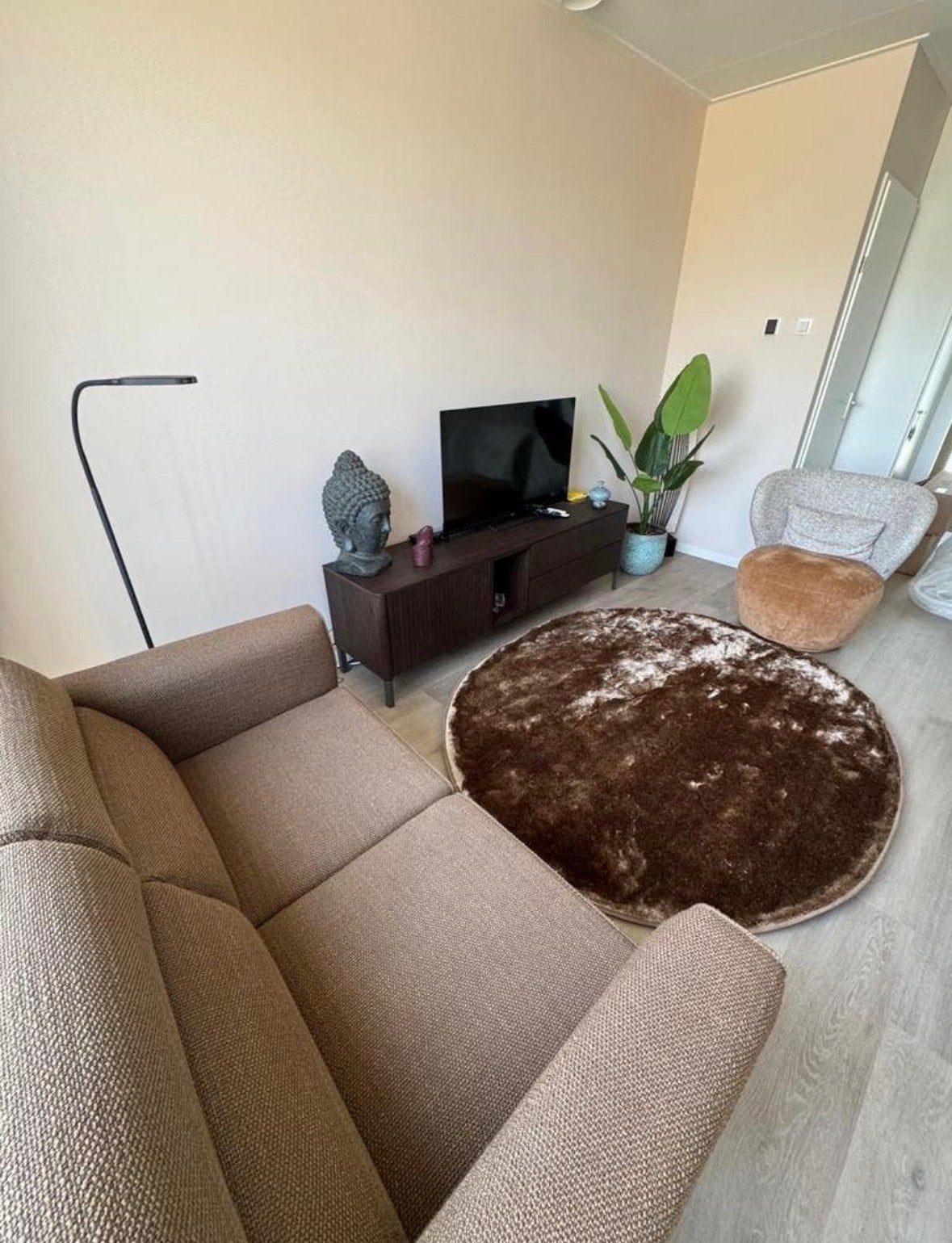 Luxe rond vloerkleed, bruin, 170x200 cm, Ophalen, Bruin, 150 tot 200 cm, Rond