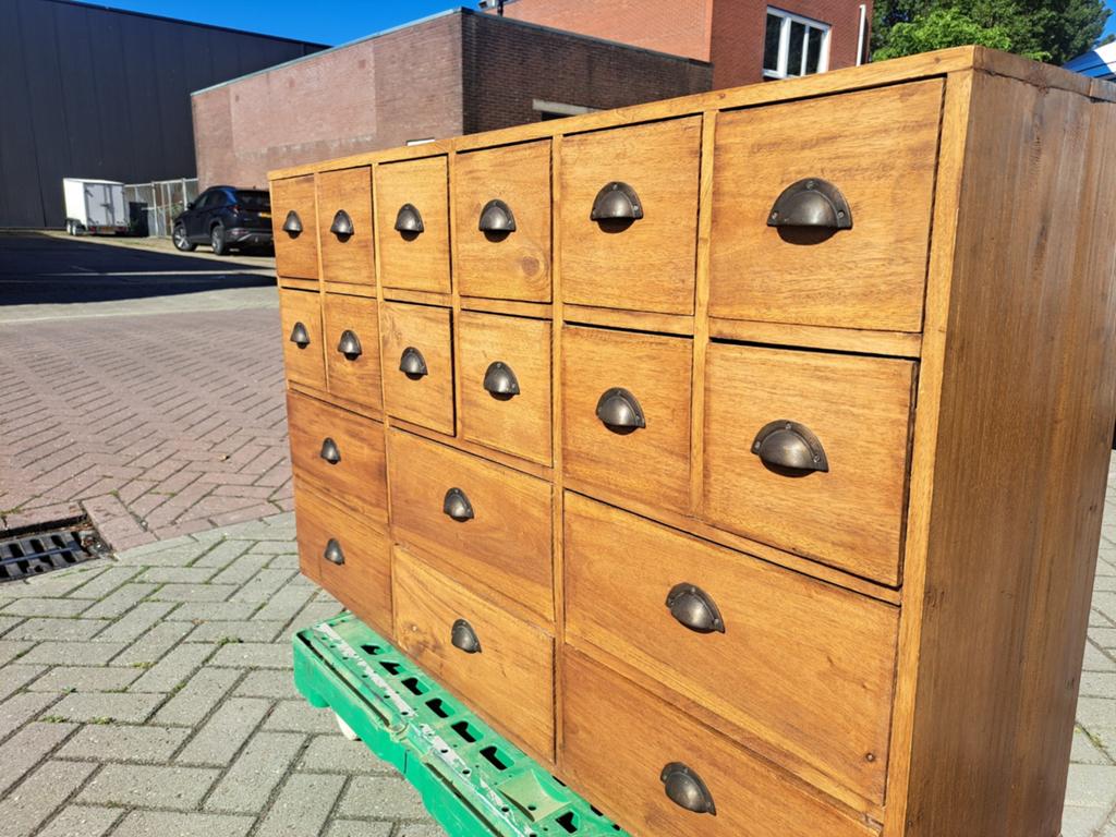 Teakhouten  ladekast 18 lades, Ophalen, RoDeKo Volendam, R.kooij65@gmail.com, Gebruikt