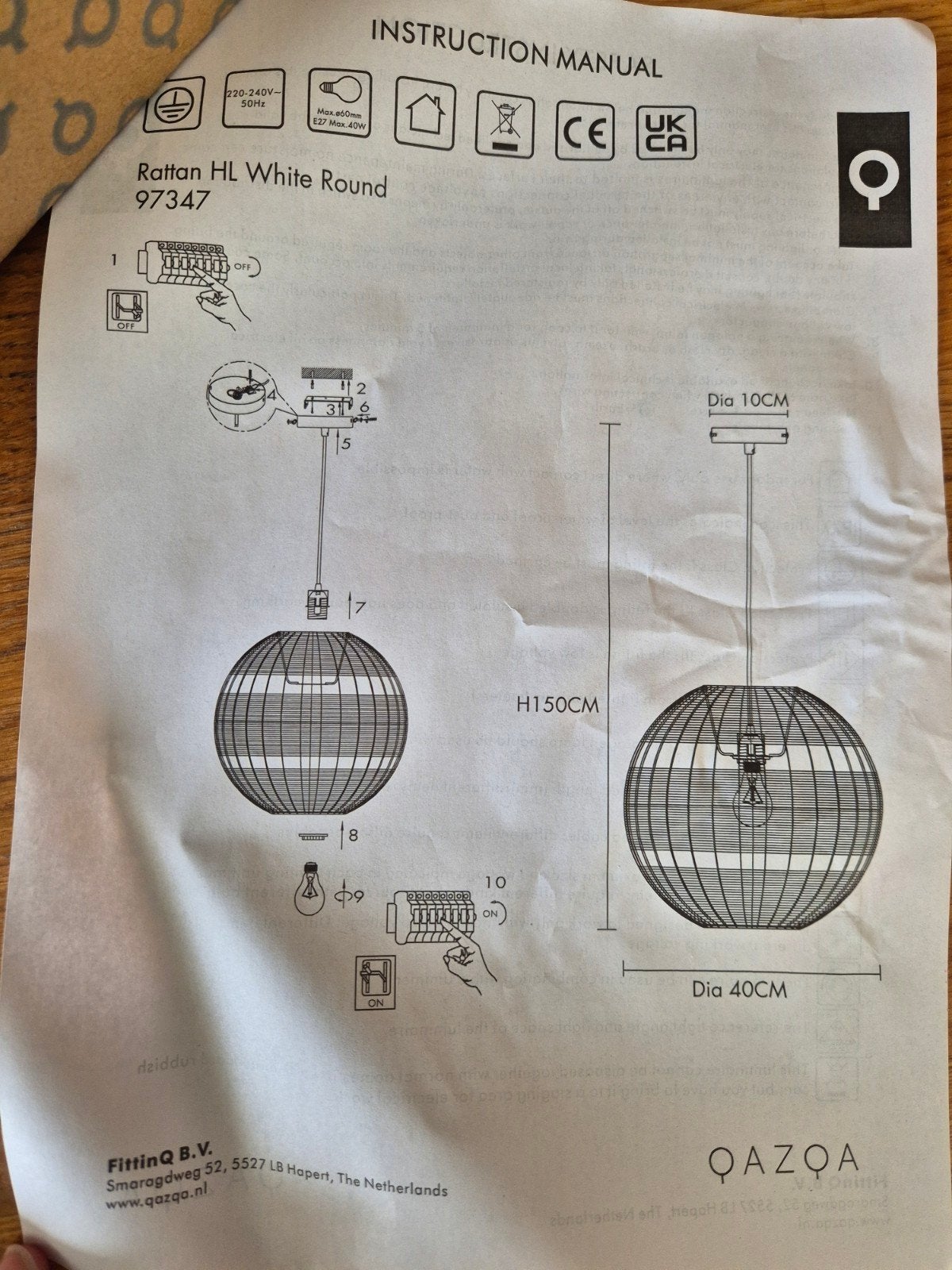 2x QAZQA Rattan (rotan) hanglamp. Nieuw in verpakking. Ø40 c, Ophalen, Natuurlijk materiaal, Nieuw, E27 (groot)