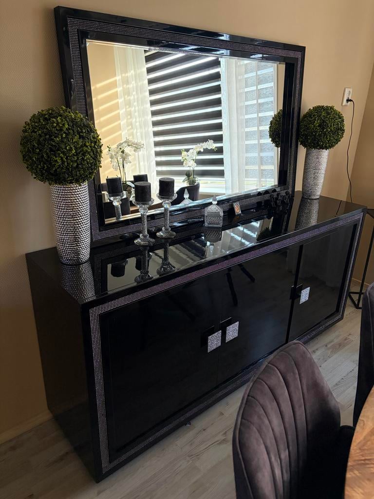 Swarovski Dressoir 180cm met Bijpassende Spiegel, Ophalen, Overige materialen, Gebruikt, 150 tot 200 cm