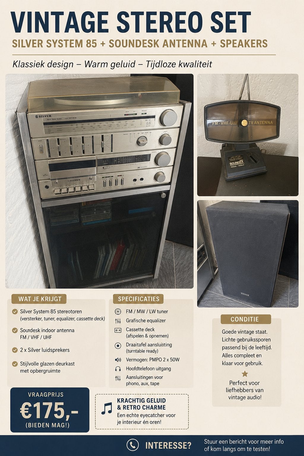 Vintage stereo set silver, Gebruikt, Microset, Ophalen, Cassettedeck