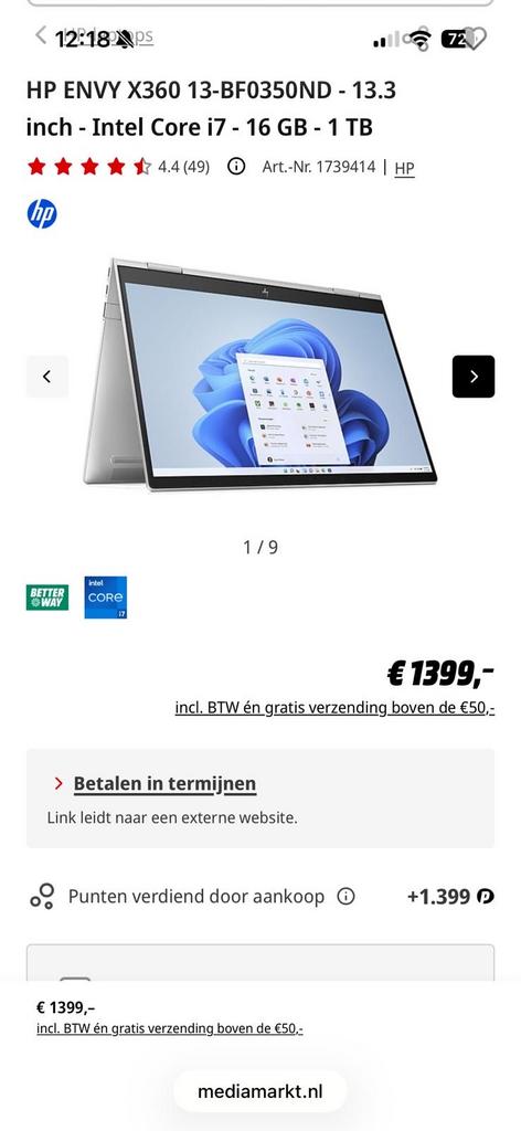 HP ENVY X360 13-BF0350ND - 13.3 inch - Intel Core i7 - 16 GB, Computers en Software, Windows Laptops, Zo goed als nieuw, 13 inch