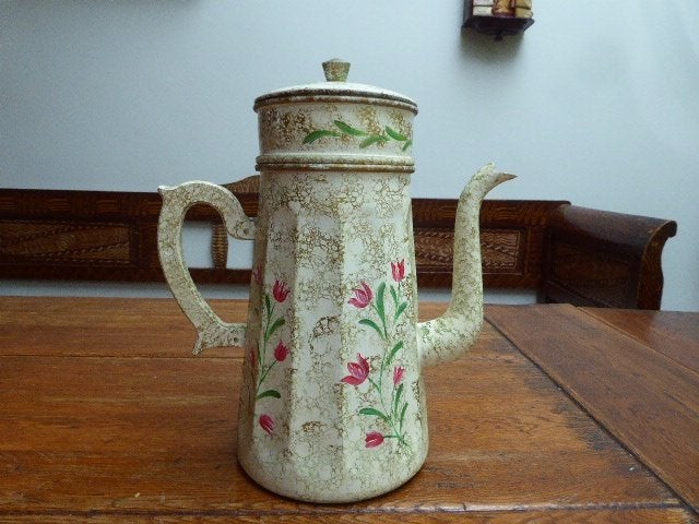 Antieke emaille Franse koffiepot met filter, Ophalen of Verzenden