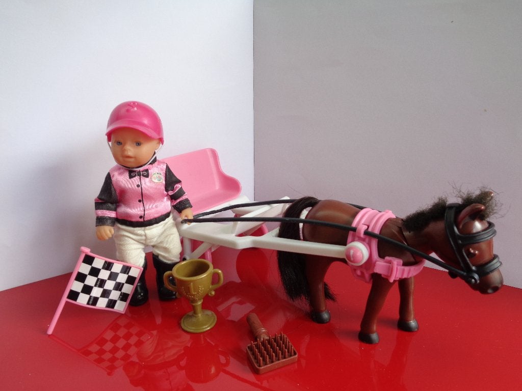 Baby Born Mini World  paardje + popje + sulky + bijbeh.acc., Ophalen of Verzenden, Zo goed als nieuw, Overige typen