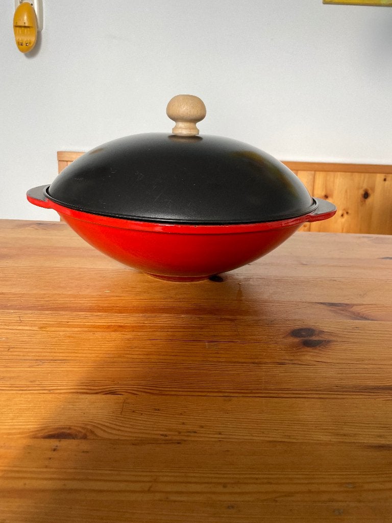 Wokpan - Gietijzer - Made in France, Huis en Inrichting, Keuken | Potten en Pannen, Gebruikt, Gietijzer, Met deksel, Ophalen of Verzenden
