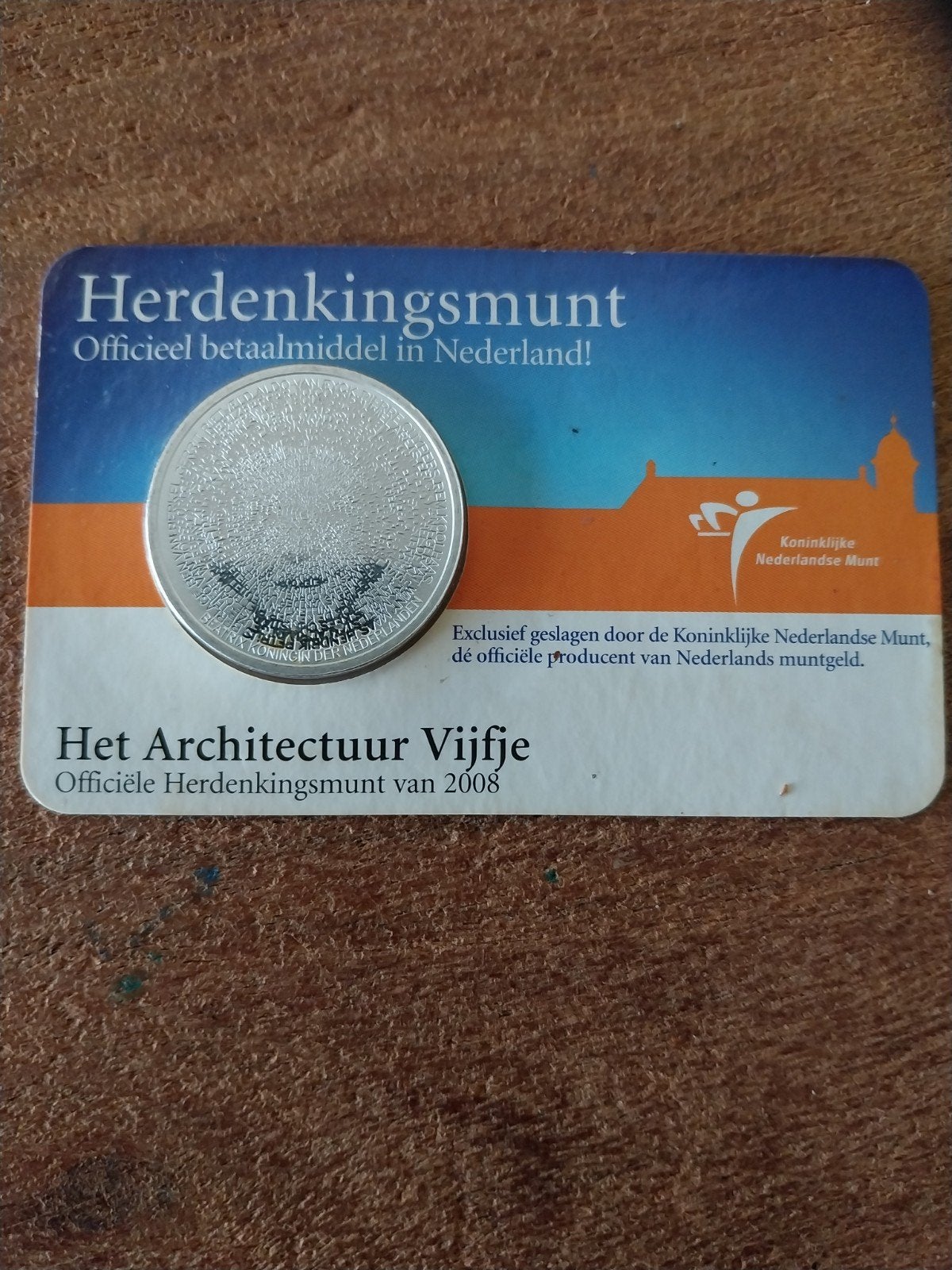 Herdenking munt Het Architectuur Vijfje uit 2008., Ophalen of Verzenden, Koningin Beatrix, Euro's