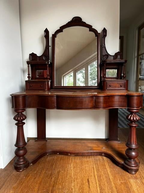 Klassieke mahonie kaptafel met spiegel - klassiek / vintage, Ophalen, Gebruikt, 100 tot 150 cm, 150 tot 200 cm