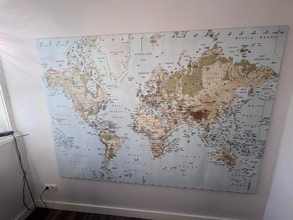 Wanddecoratie wereldkaart, Gebruikt, Meerkleurig, Ophalen of Verzenden, Met ophangsysteem