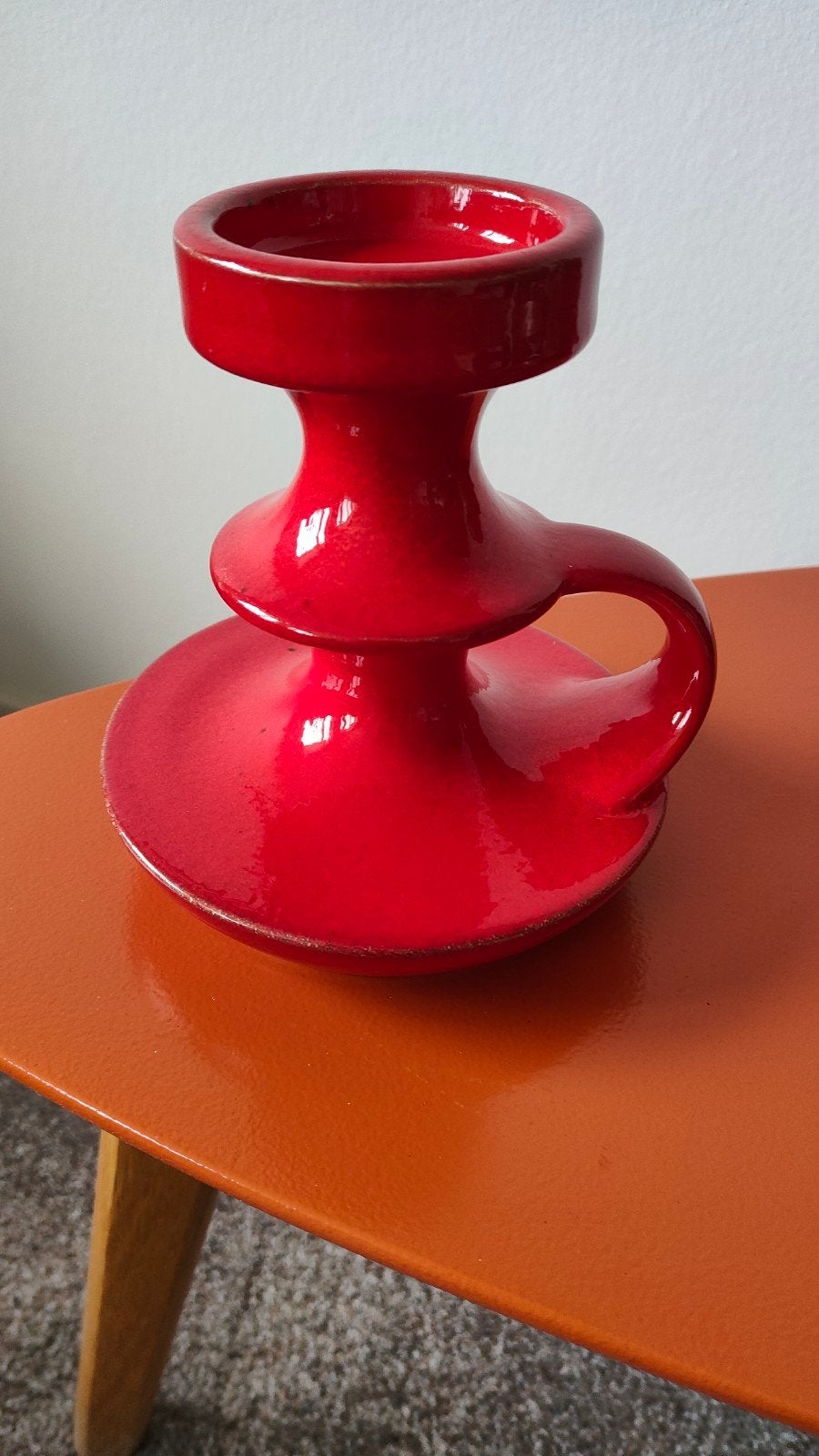 rode kandelaar rood keramiek kaarsen standaard jaren 60/70, Huis en Inrichting, Woonaccessoires | Kandelaars en Kaarsen, Overige merken