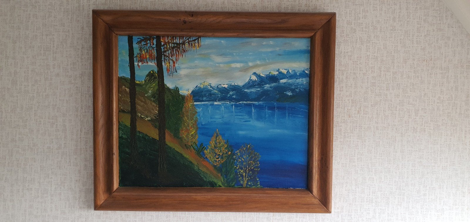 Schilderij: Berglandschap met meer, Antiek en Kunst, Kunst | Schilderijen | Klassiek, Ophalen of Verzenden