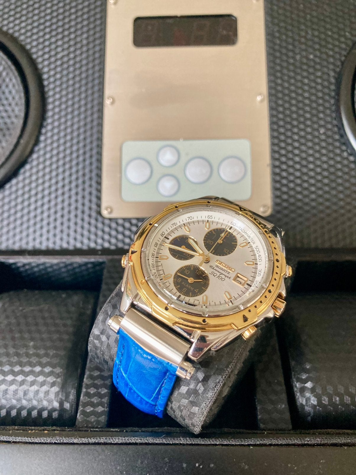 Seiko SQ 100 Chronographe Horloge in Nieuwstaat, Ophalen, Seiko, Leer, Staal