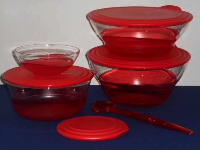Tupperware Eleganzia Kommen Set Rood, Nieuw, Ophalen of Verzenden, Met deksel, Bak of Kom