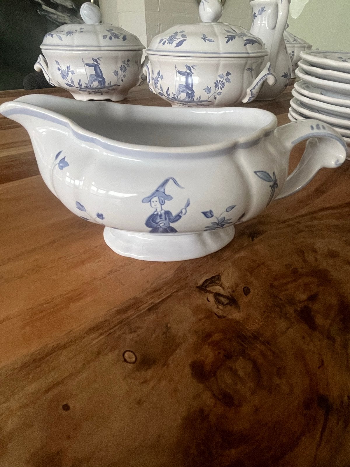 Vintage Longchamp "Moustiers" Sauskom - Blauw/Wit Keramiek, Ophalen of Verzenden