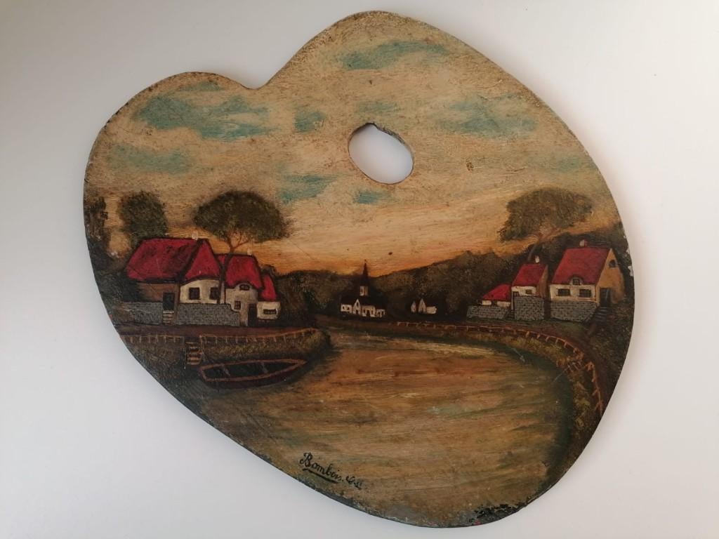 Naïef landschap geschilderd op een schilderspalet, Ophalen of Verzenden