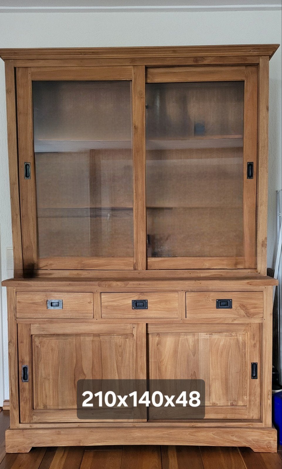 Teakhouten buffetkast met schuifdeuren en lades, Huis en Inrichting, Ophalen, Gebruikt, 100 tot 150 cm, Landelijk, Koloniaal