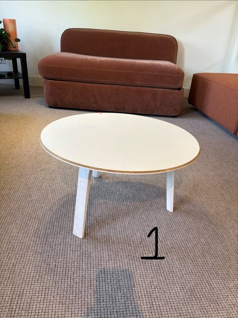 Ronde witte salontafel | witte houten poten, Ophalen, Gebruikt, 50 tot 100 cm, Rond