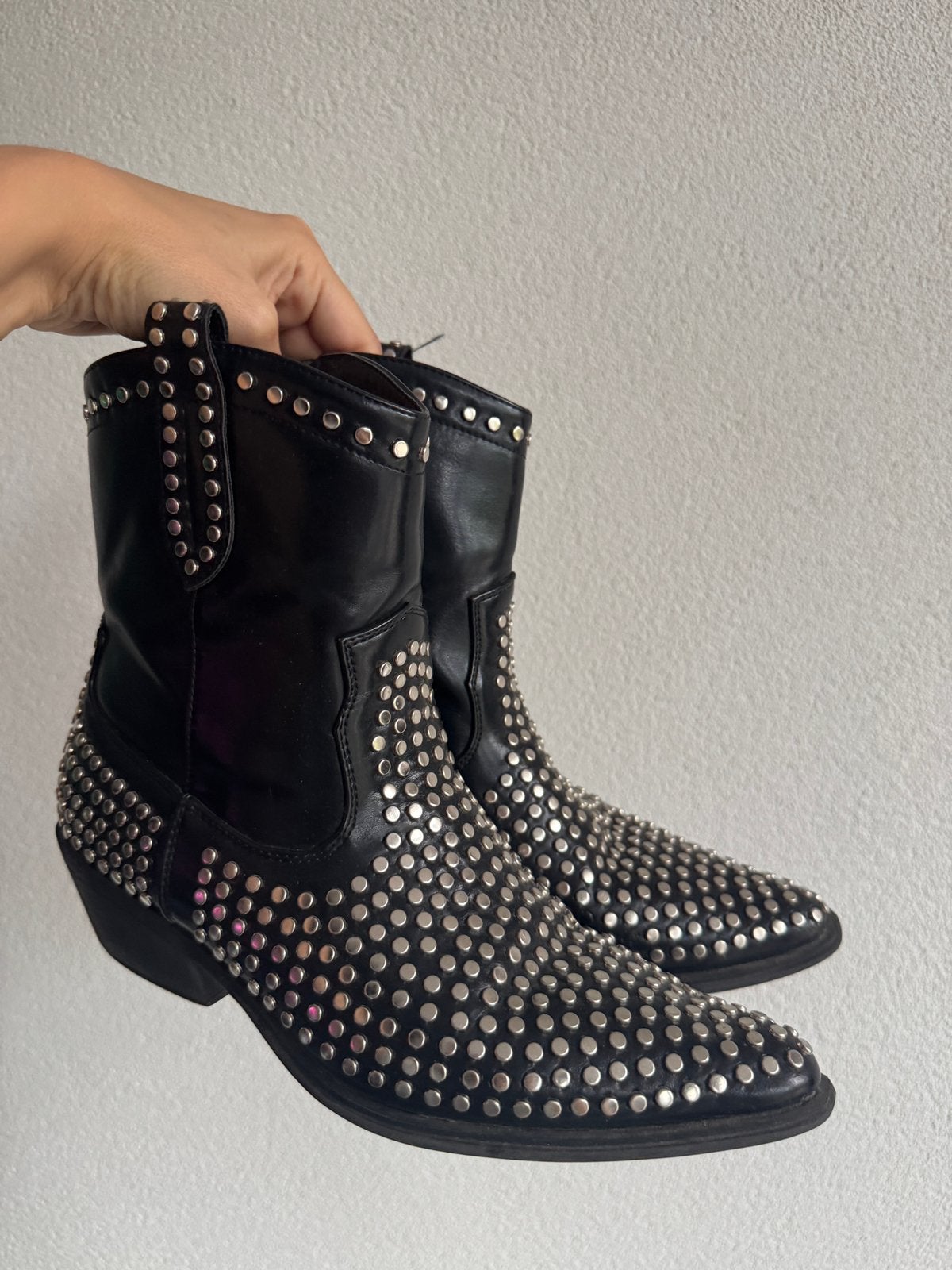 Vintage zwarte cowboy laarzen met studs, Vintage, Lage of Enkellaarzen, Vintage, Ophalen of Verzenden
