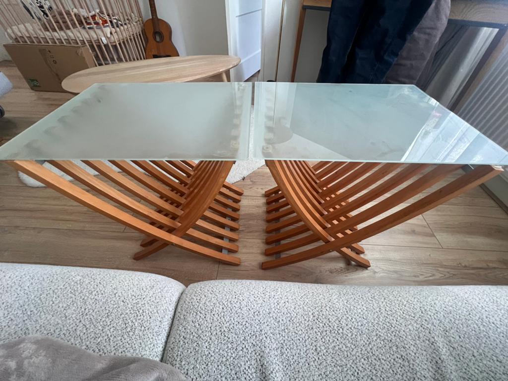 Salontafel  kleine klaptafels., Huis en Inrichting, Tafels | Salontafels, Ophalen, Minder dan 50 cm, Glas, Vierkant