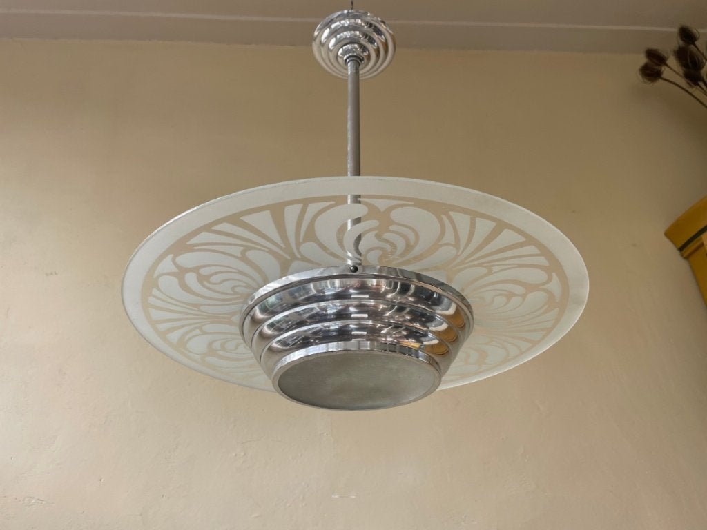 Lamp Hanglamp Schijflamp art deco 1930 Frans, Ophalen of Verzenden