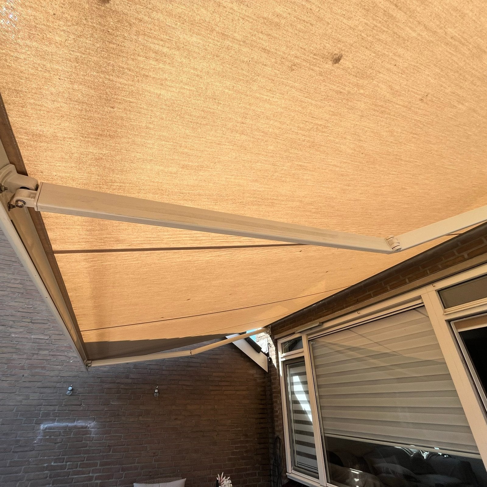 Sunmaster Knikarmscherm - Elektrisch - Zo goed als nieuw, 450 cm of meer, Elektrisch, Ophalen of Verzenden, Zo goed als nieuw