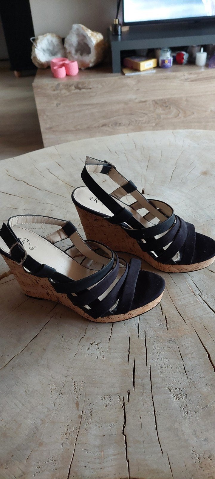 Zwarte sleehak sandalen, maat 40 - amper gedragen, Ophalen of Verzenden