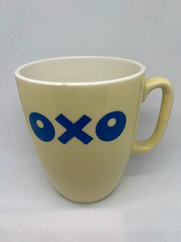 Vintage OXO soepmok geel reclamemok Liebig, Gebruikt, Overige merken, Keramiek, Vintage