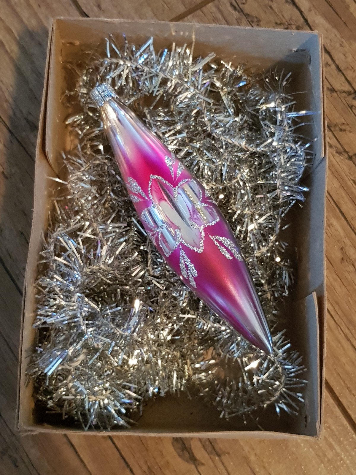 oude kerstbal pegel rose, Ophalen of Verzenden, Zo goed als nieuw
