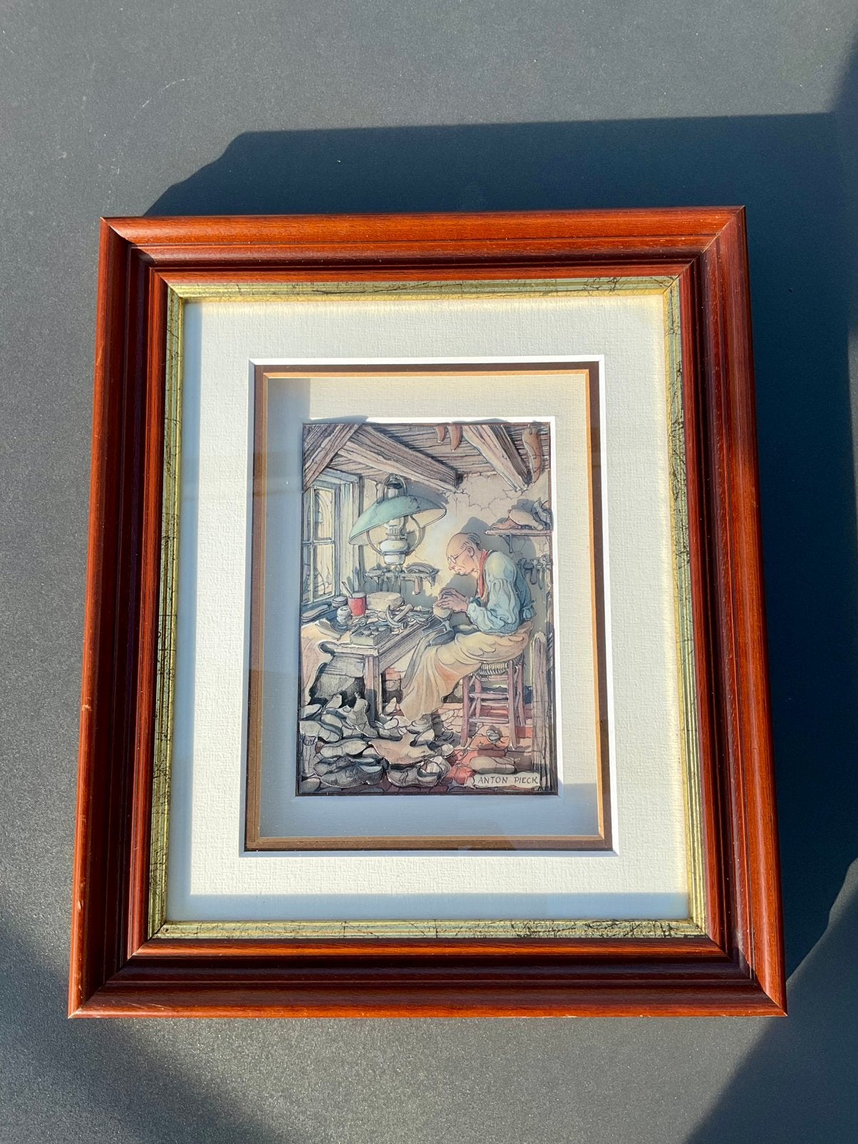 Anton Pieck in lijst (origineel), Portret of Personen, Overige ondergronden, Achter glas, Ophalen of Verzenden