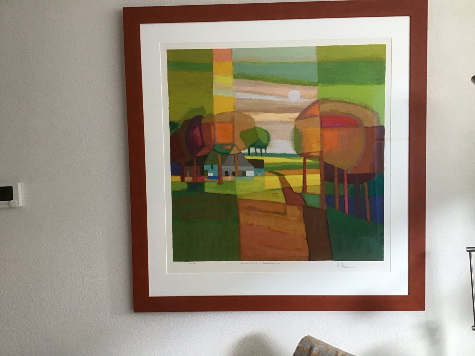 Zeefdruk Ton Schulten “Twentse boerderij met korenvelden”, Ophalen, Zeefdruk, Landschappen, Gesigneerd