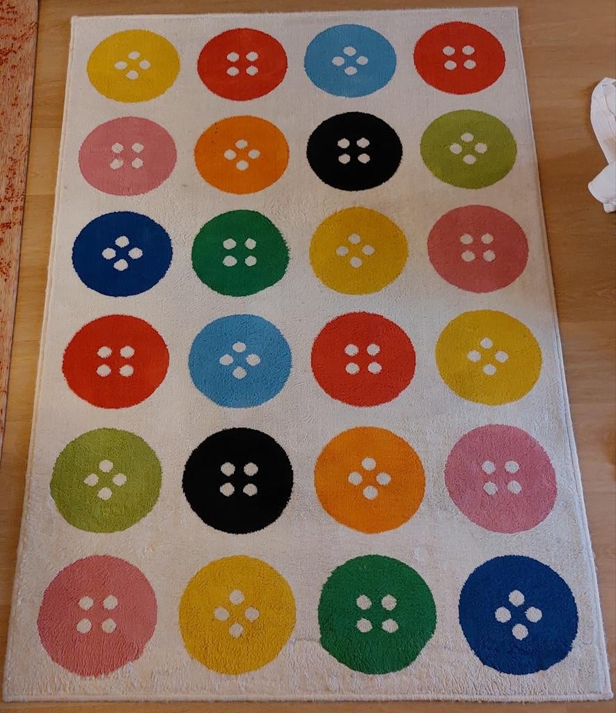 IKEA TÅSTRUP Kleed 133x195cm - Vrolijk Knopen Patroon, Ophalen, Gebruikt, Wit, 100 tot 150 cm