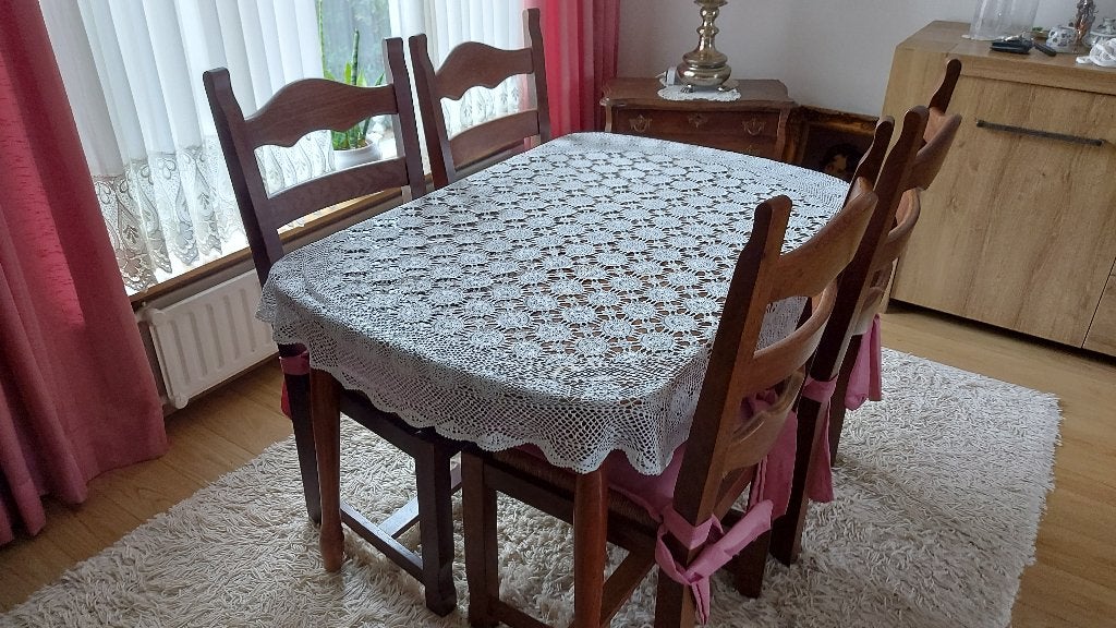 Eetkamer tafel met 4 eiken stoelen, Ophalen, Gebruikt, 100 tot 150 cm, 50 tot 100 cm