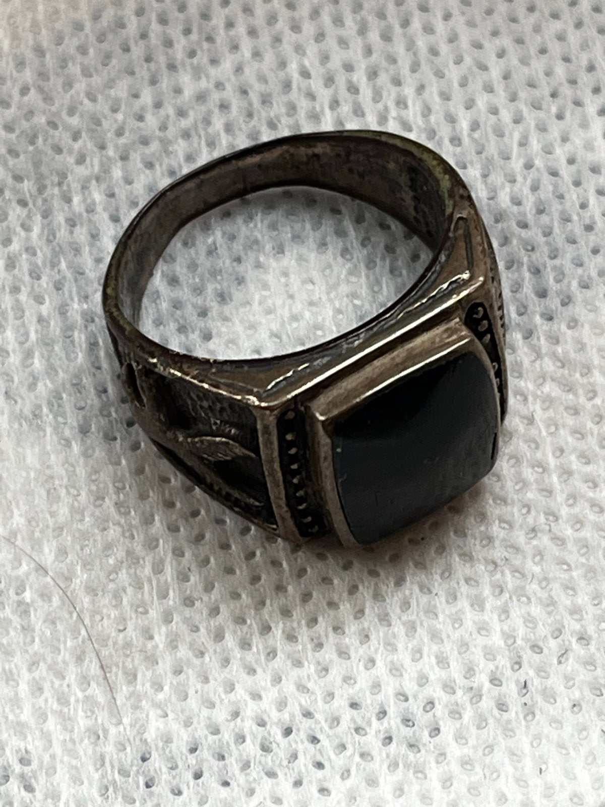 Vintage Zilveren Ring met Zwarte Onyx Steen - Maat 18, Ophalen, 18 tot 19, Gebruikt, Heer