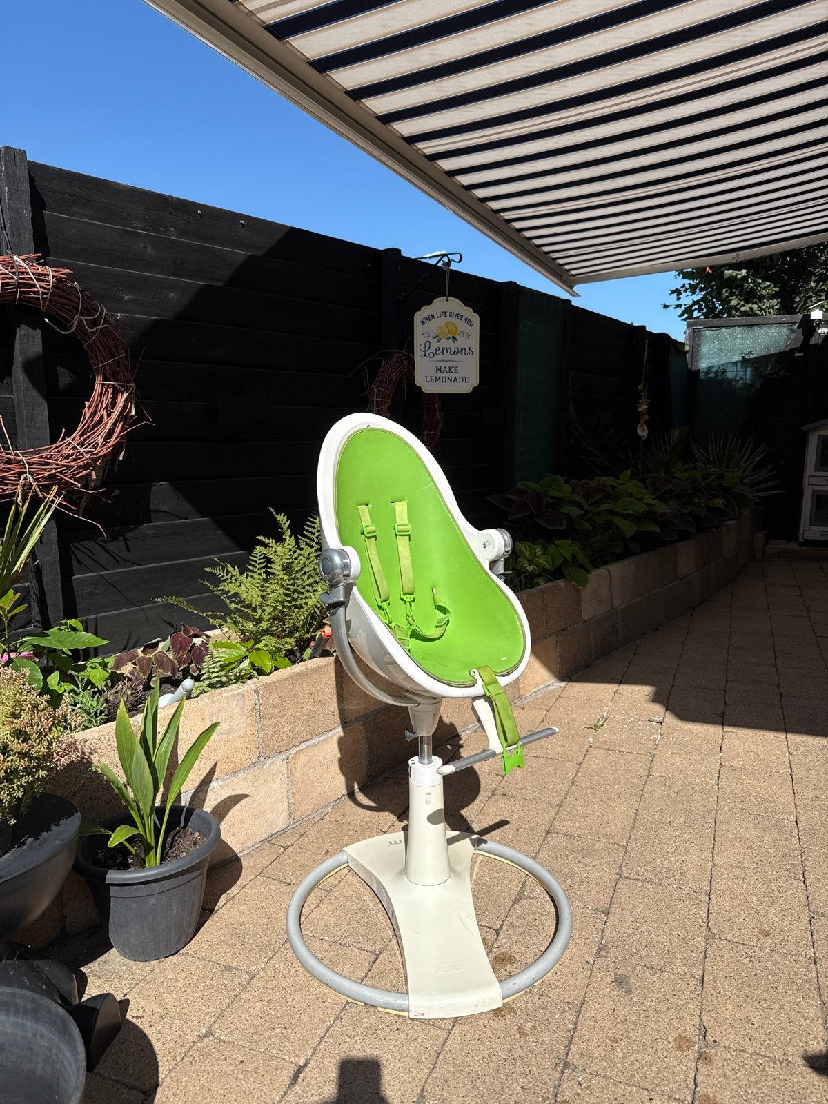 Bloom Fresco kinderstoel - Groen en wit, Ophalen, Gebruikt, Meegroeistoel, Afneembaar eetblad