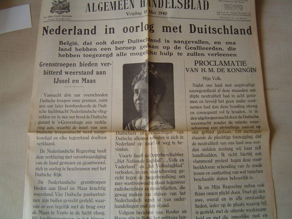 Algemeen Handelsblad 10 mei 1940, Verzamelen, Militaria | Tweede Wereldoorlog, Verzenden, Overige soorten, Nederland, Overige typen